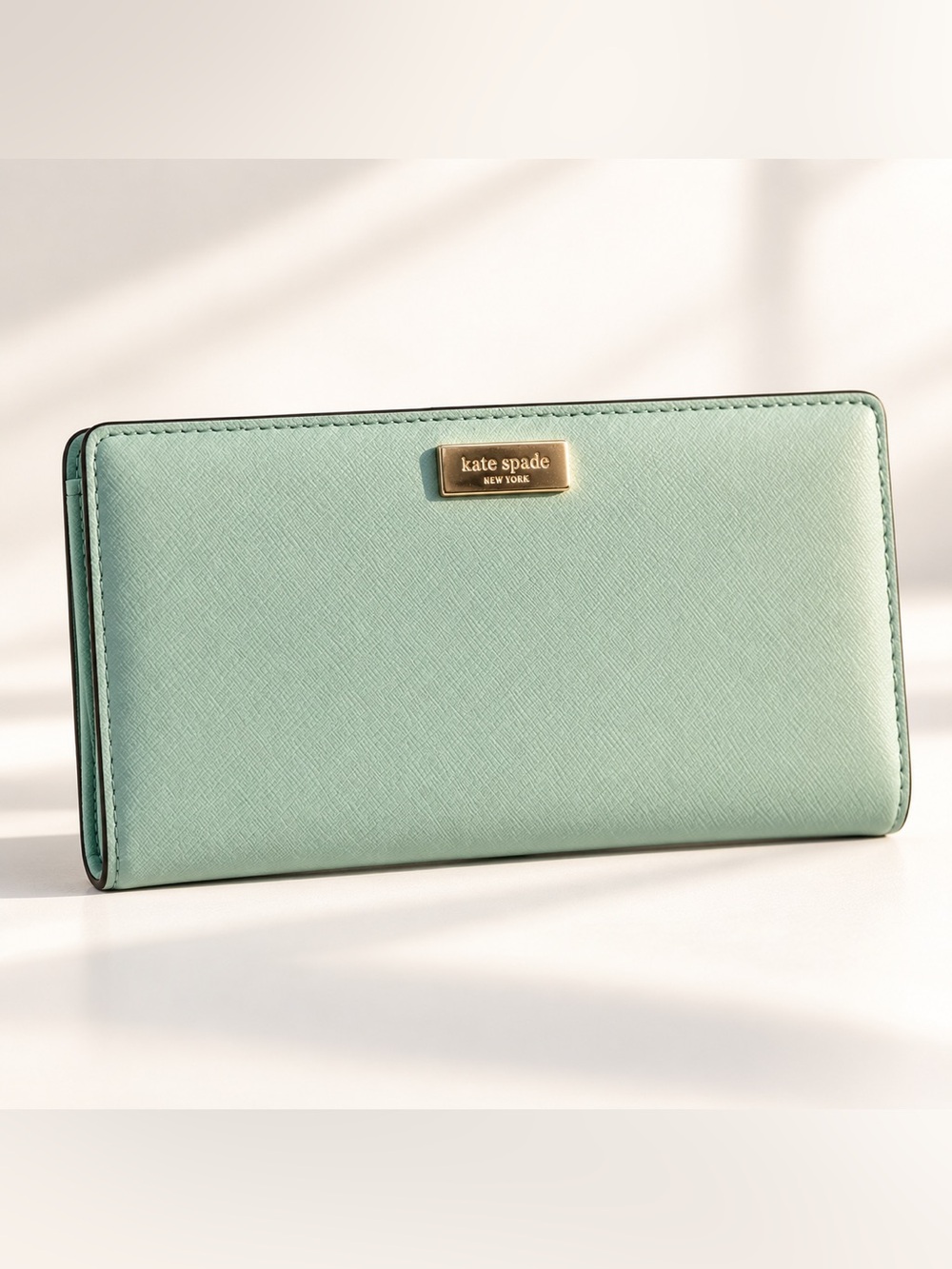 Kate Spade Mint Green\Teal Saffiano Leather Long Wallet Gold Hardware Designer